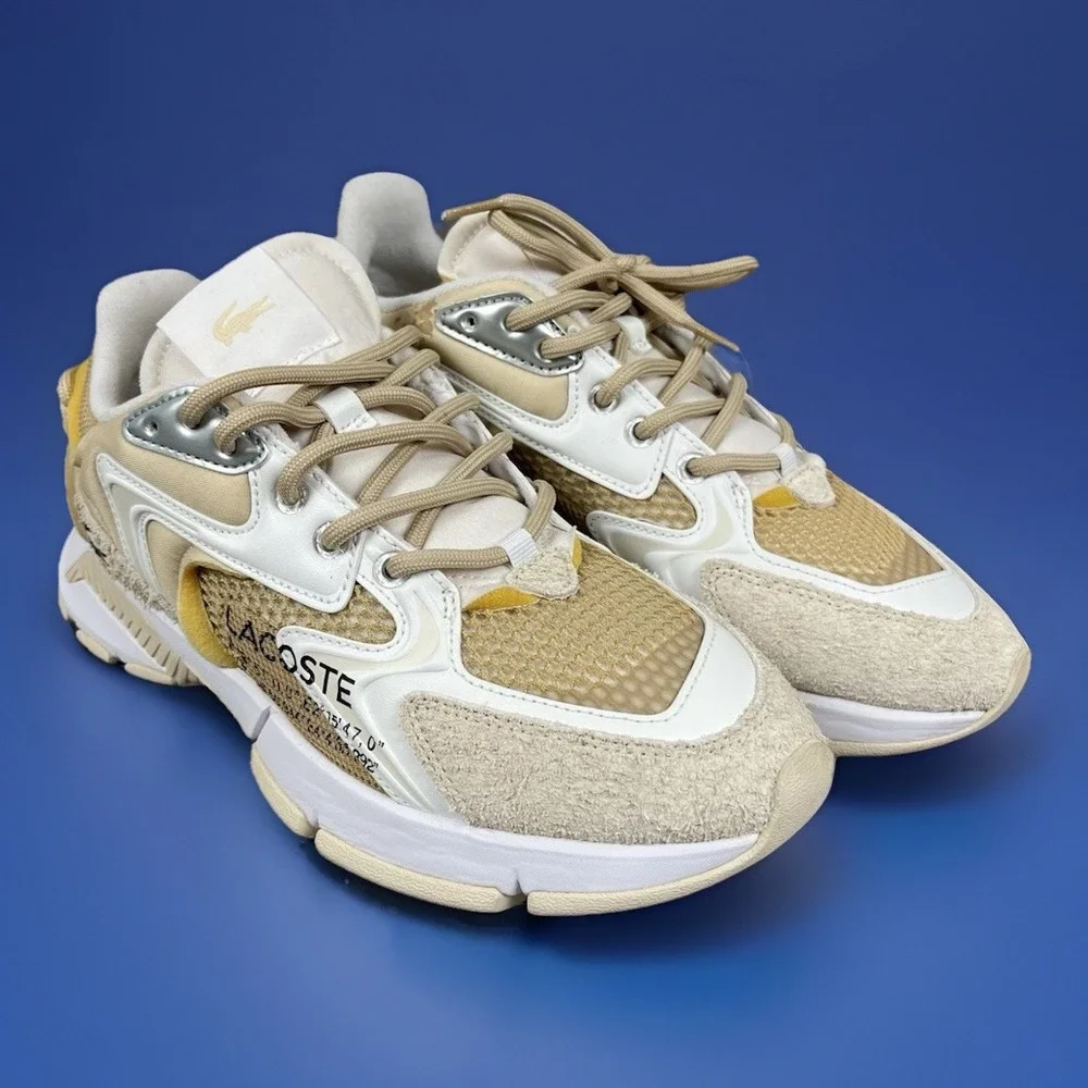 Lacoste L003 NEO Women's Sneakers Size 9.5 Off White / Light Brown - New Defect